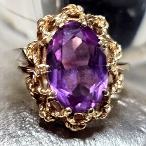 Vintage 10k Gold Filigree Large Ornate Amethyst Ring